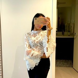 boho style lace see through mesh white top blouse